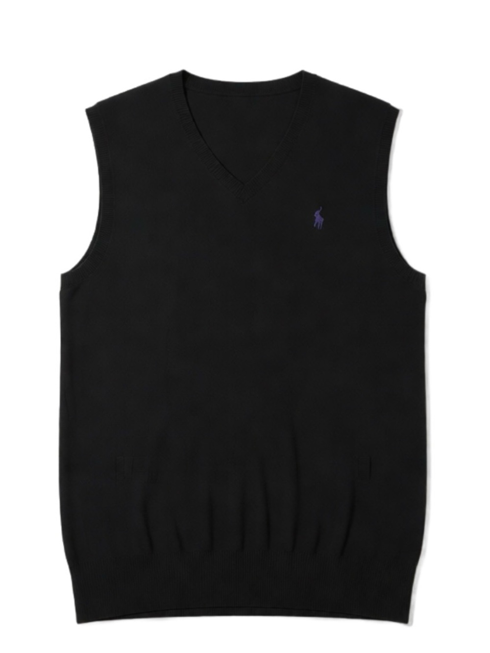 Polo by Ralph Lauren Black V-Neck Sweater Vest with Purple Logo